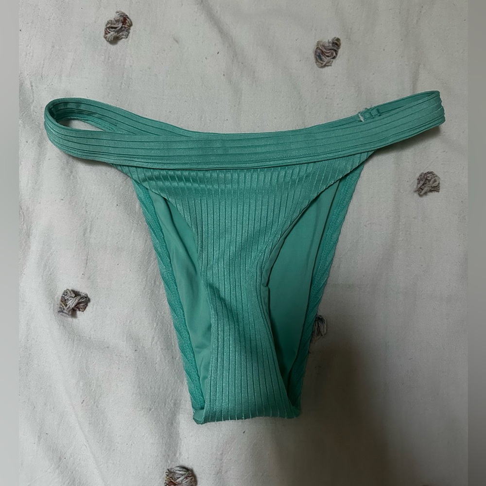 Monday Swimwear Santorini Bottom in Turquoise Wide Rib